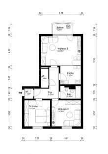 Grundriss VERKAUFT: Bayerisches Viertel: Lichtdurchflutete 3-Zimmer-Wohnung m. Balkon & Tiefgaragenstellplatz
