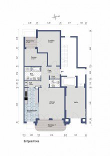 Grundriss Fussl�ufig Kudamm 3-Zimmer- Wohnung mit zwei Terrassen und Luxus-Einbauk�che in den Roseng�rten